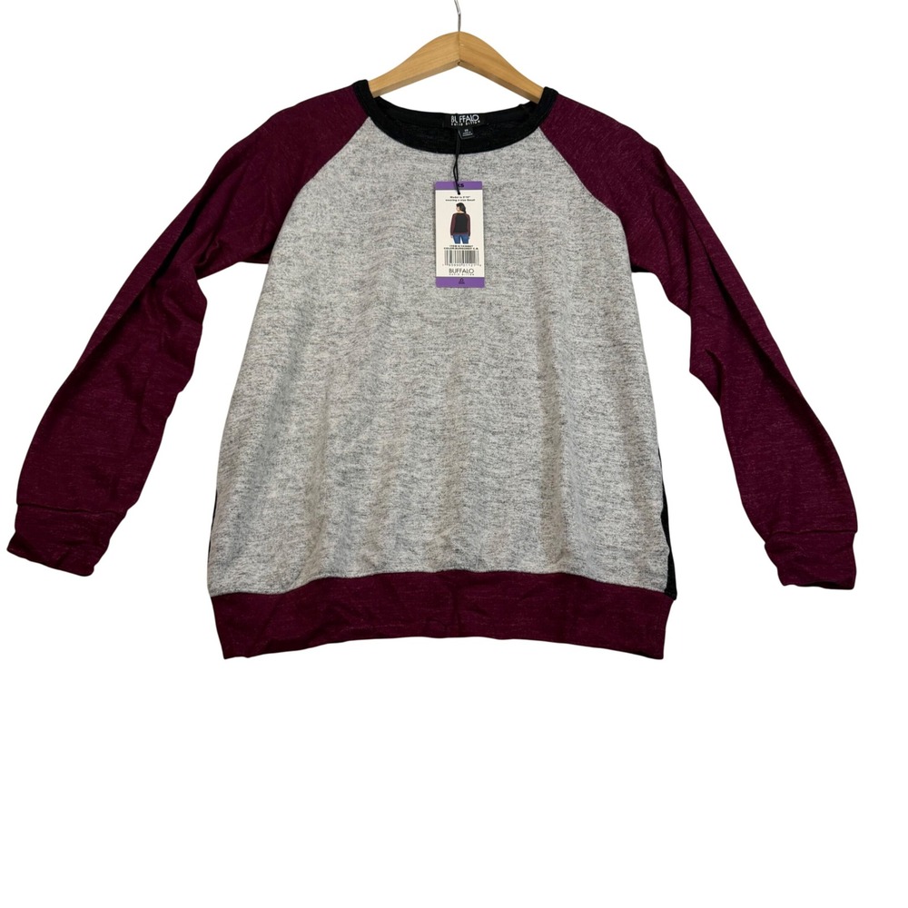 Buffalo David Bitton Womens Raglan Colorblock Top Grey Black Burgundy XS NEW